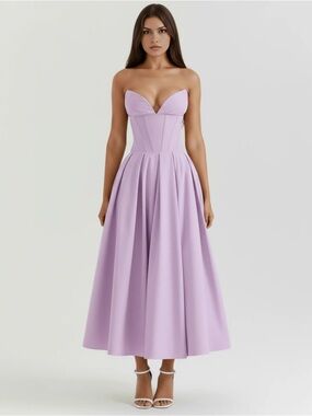Strapless Sweetheart Midi Dress in Lavender